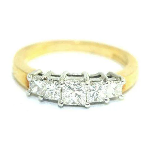 1ct Five Stone, 18ct Gold Princess Cut Diamond Engagement Ring - 10D00041