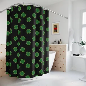 Black Clovers Polyester Shower Curtain, 71" × 74" Modern Bathroom Shower Curtains-Printed in USA