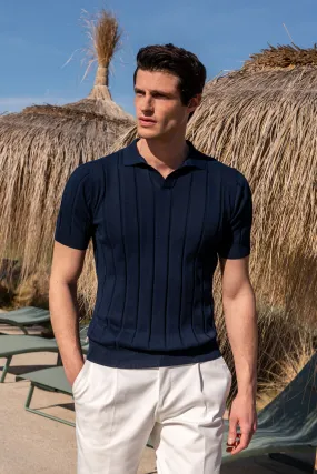 Blue ribbed knit polo - Made in Italy