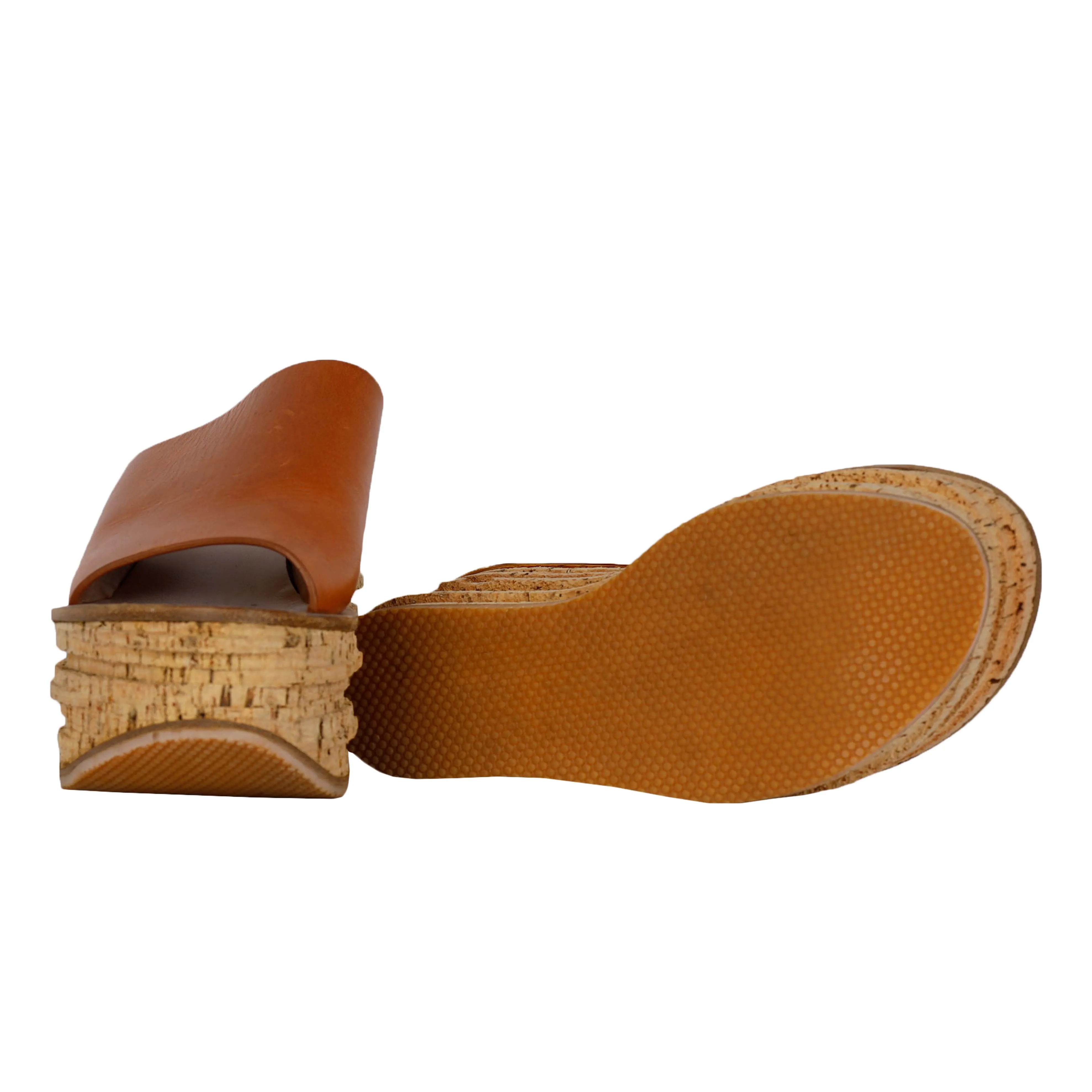 Brown Camille Leather Wedge Mules- '20s