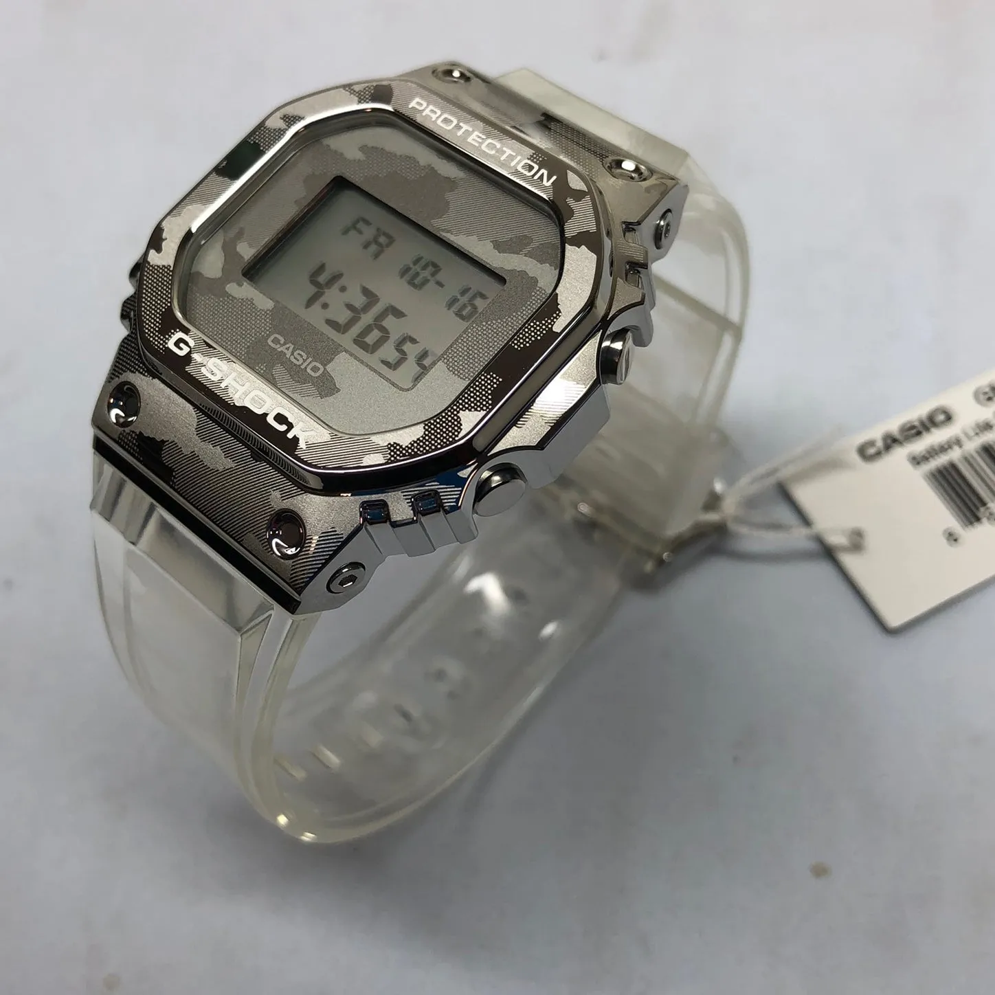 Casio G-Shock GM5600SCM-1 Clear Camo Silver Steel Metal Bezel Square Watch