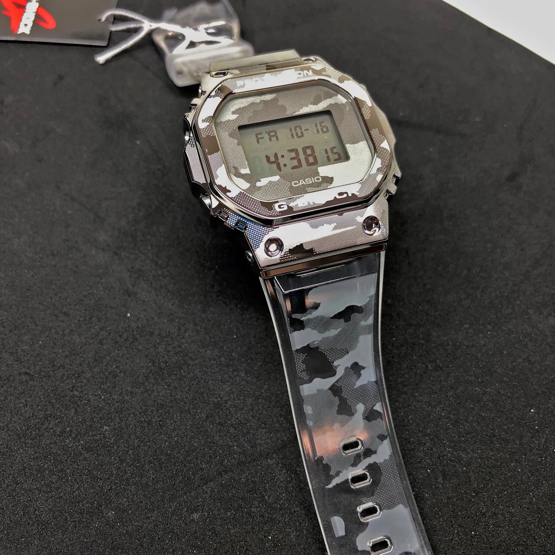 Casio G-Shock GM5600SCM-1 Clear Camo Silver Steel Metal Bezel Square Watch