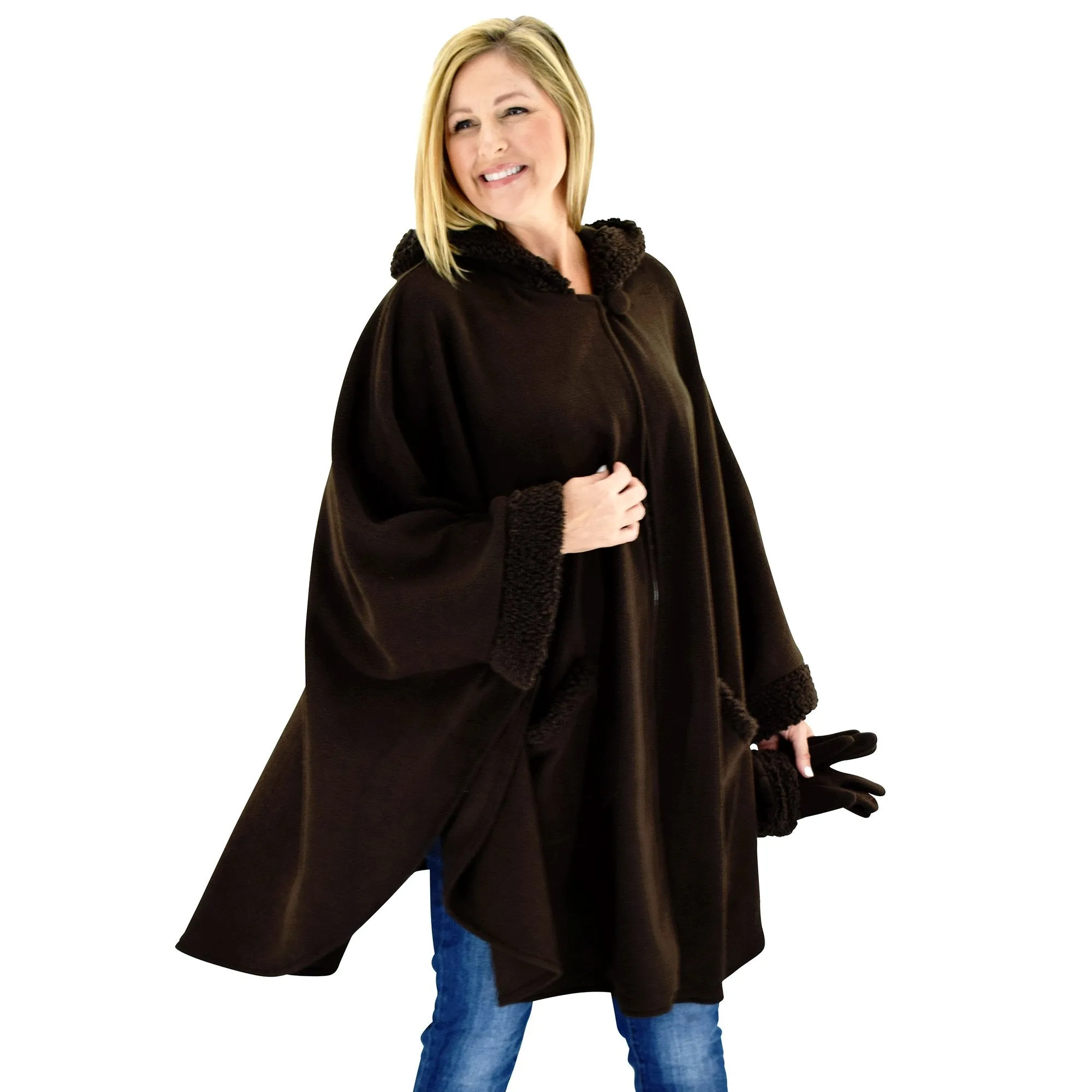 Emily Sherpa Trimmed Cozy Coat and Glove Set