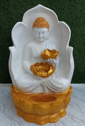 Gold and White Finish Patta Buddha water Fountain with Light-KAPI001BFB