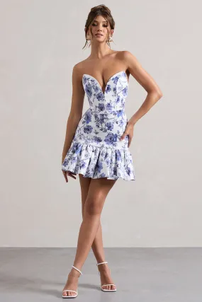 Koko | Mini-robe à imprimé floral décolleté en coeur et volants sur la longueur