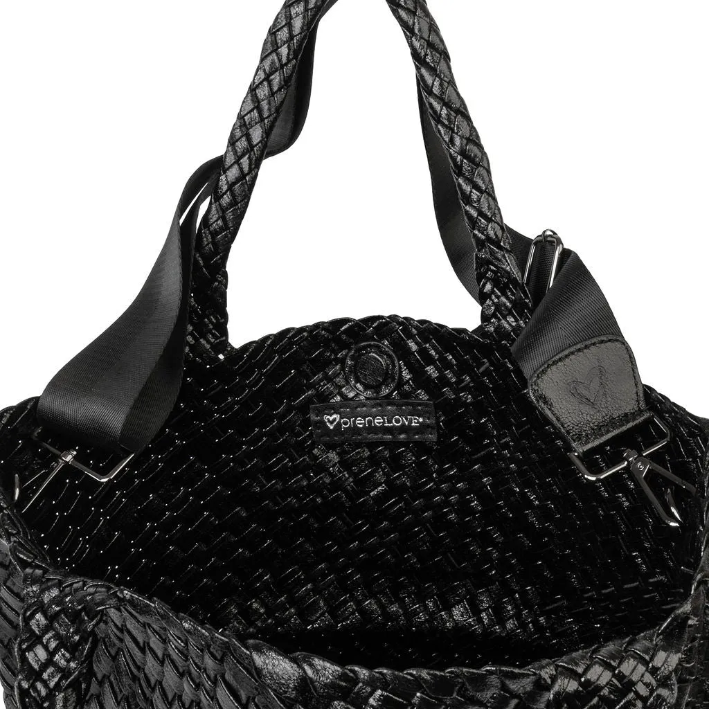 London Large Woven Tote - Metallic Black