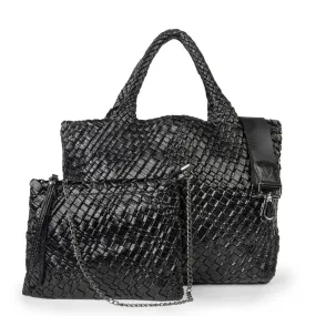 London Large Woven Tote - Metallic Black