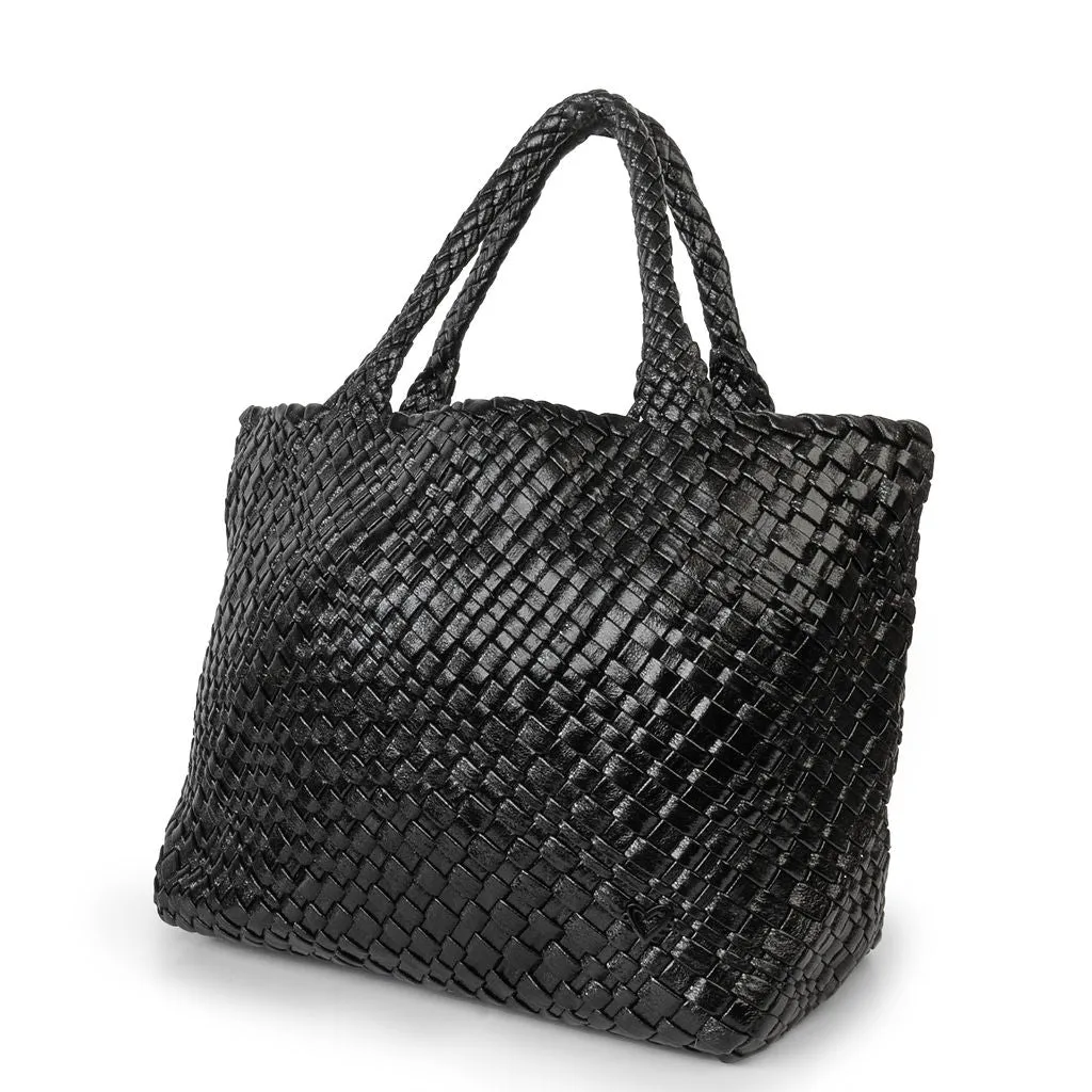 London Large Woven Tote - Metallic Black