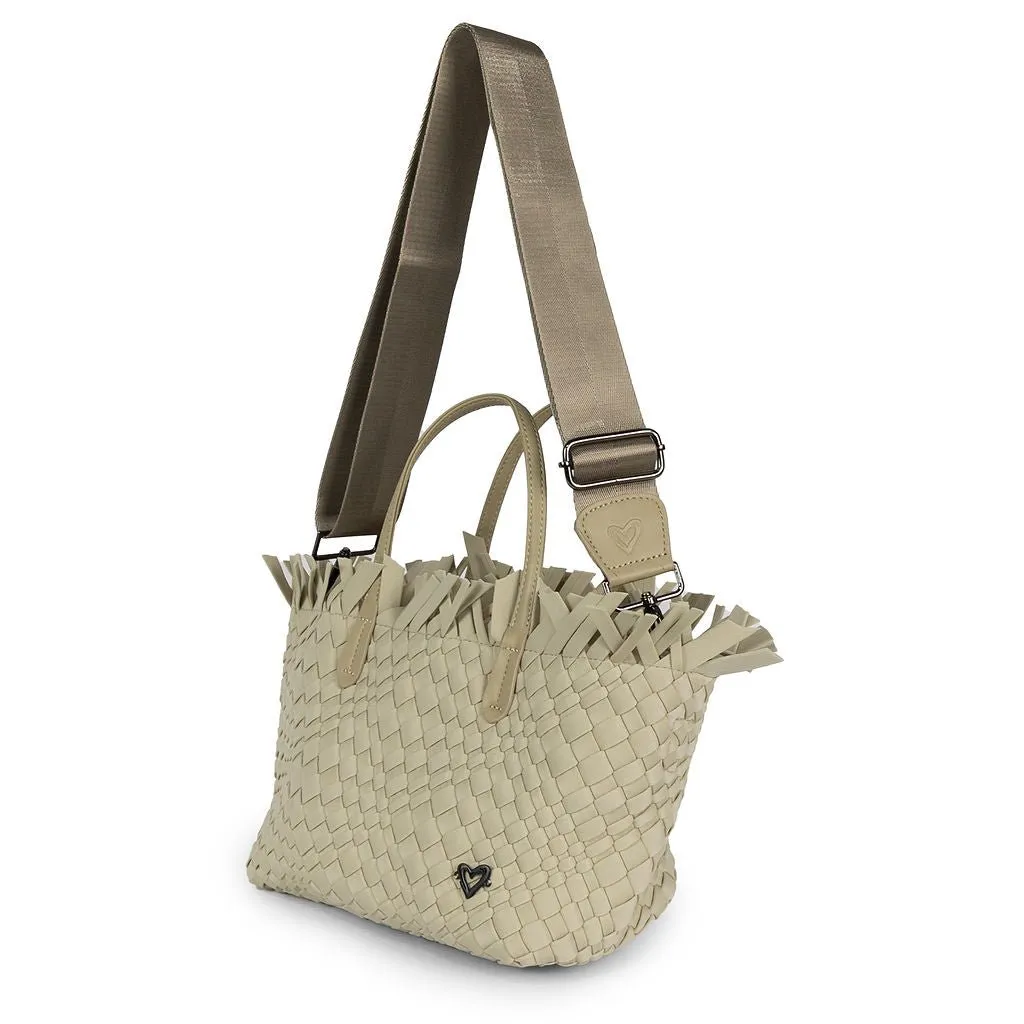 NEW: Taunton Small Woven Tote (Fringed Top) - Khaki