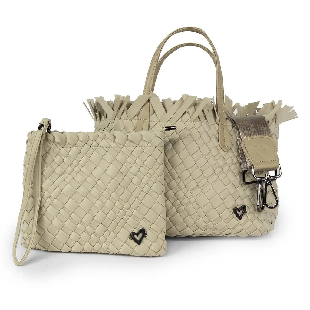 NEW: Taunton Small Woven Tote (Fringed Top) - Khaki