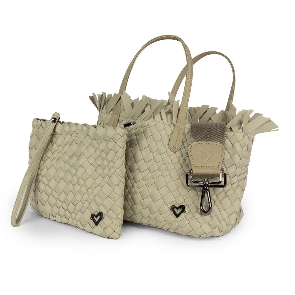 NEW: Taunton Small Woven Tote (Fringed Top) - Khaki