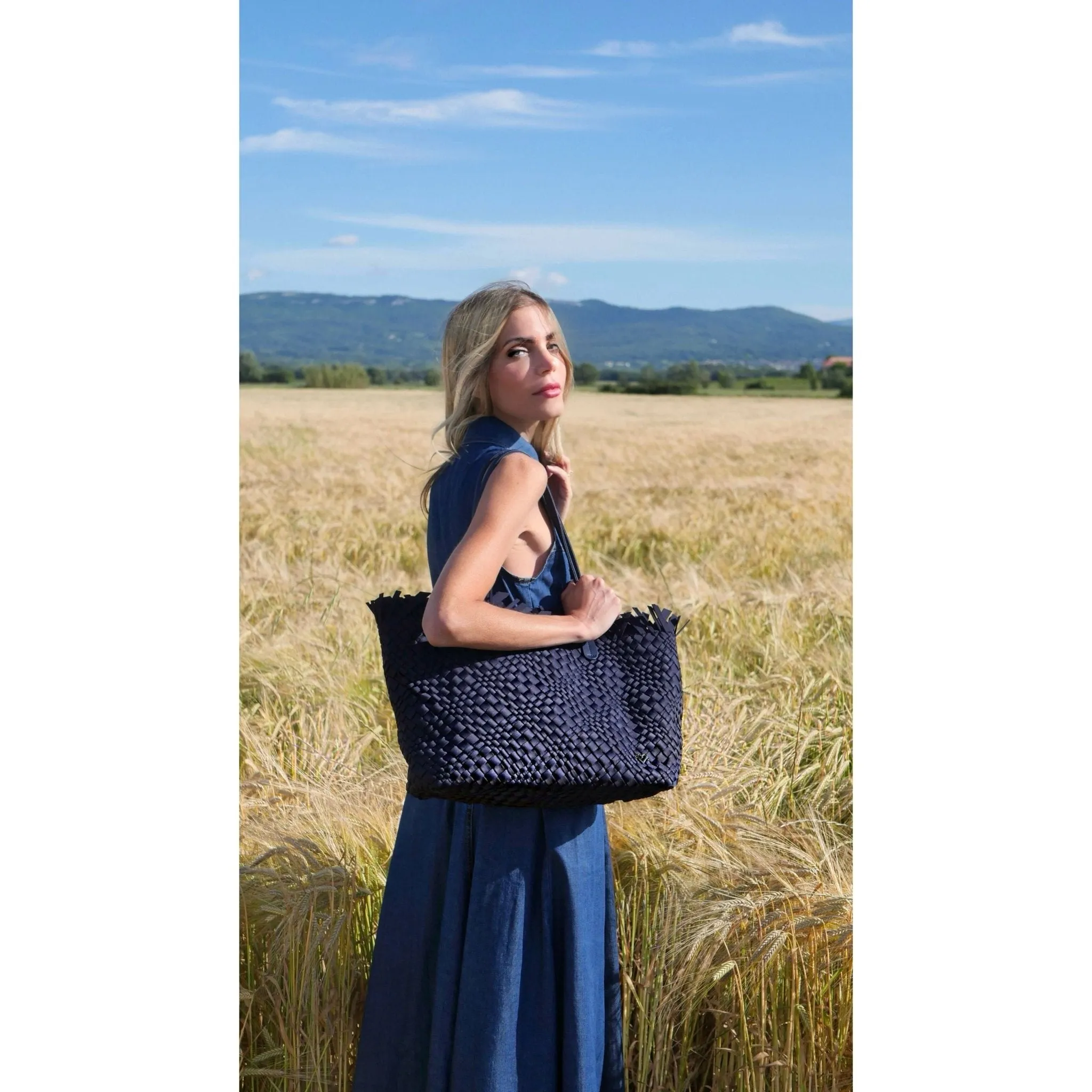 NEW Vulcan Woven Large Tote (Fringed Top) - Navy