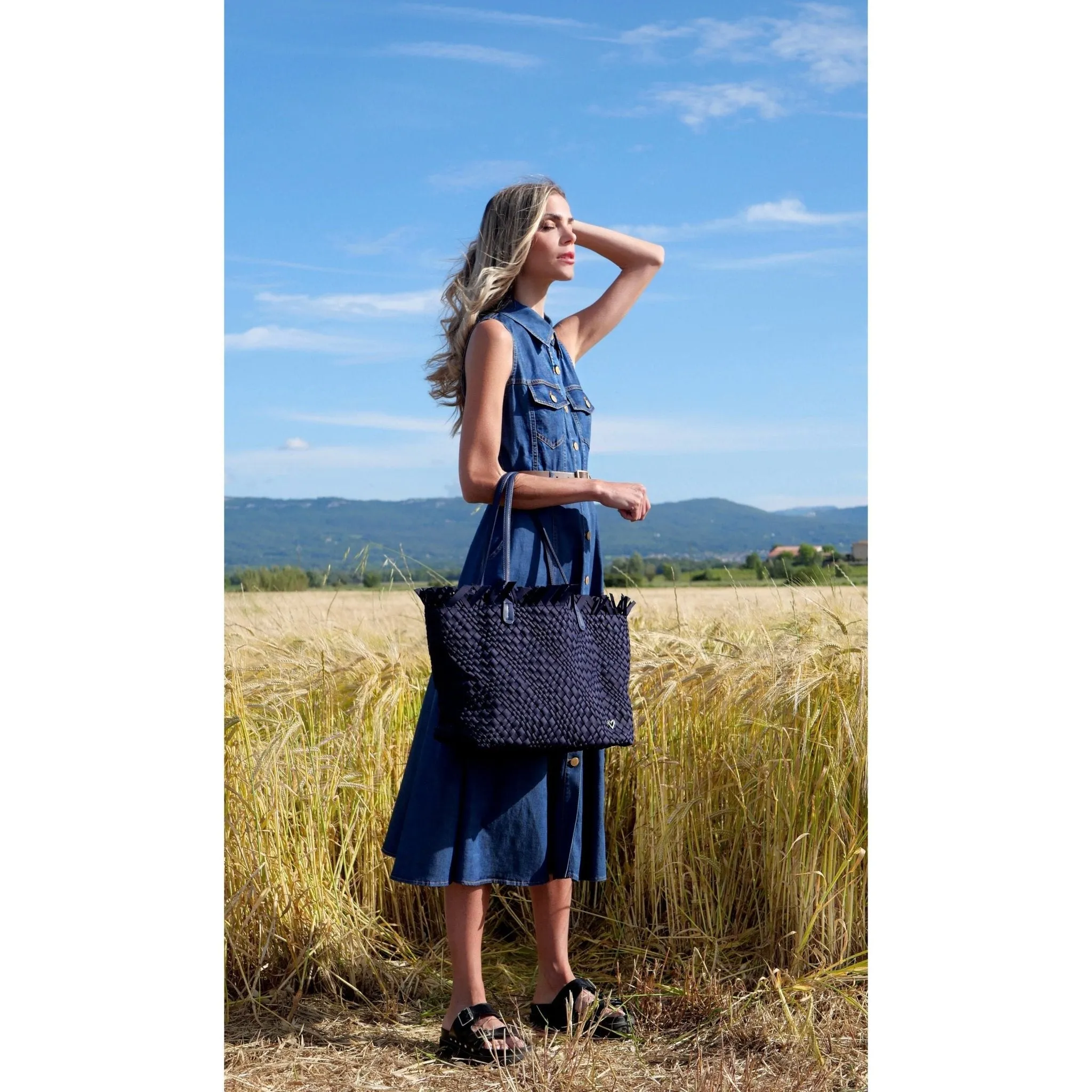 NEW Vulcan Woven Large Tote (Fringed Top) - Navy