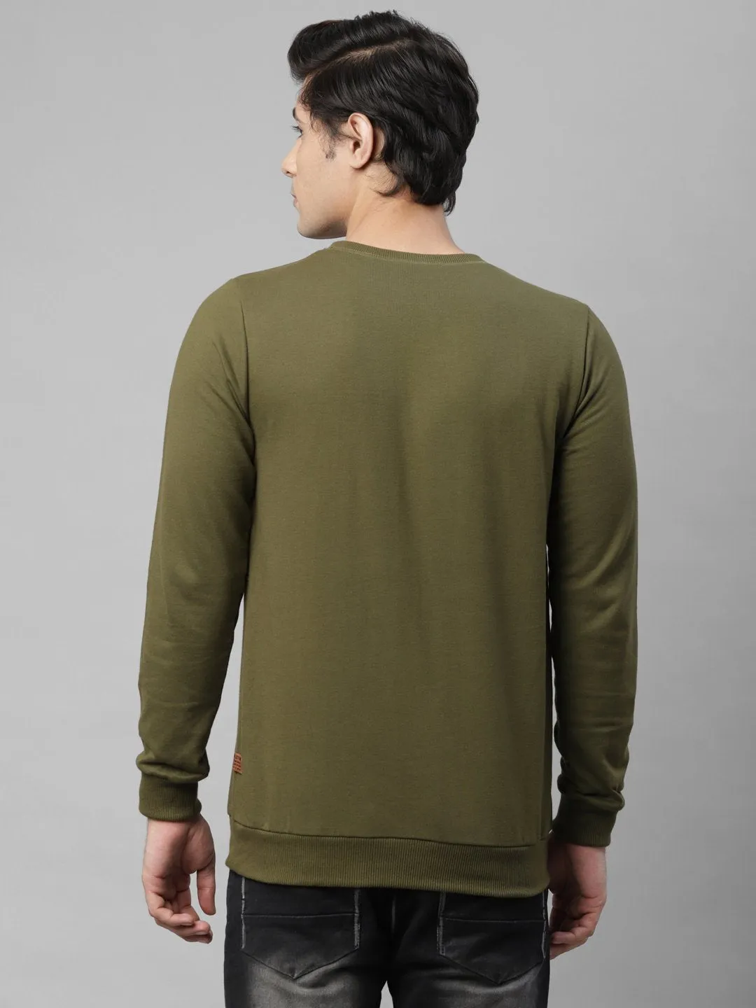 Olive Green Cut & Sew Terry Round Neck Sweatshirt