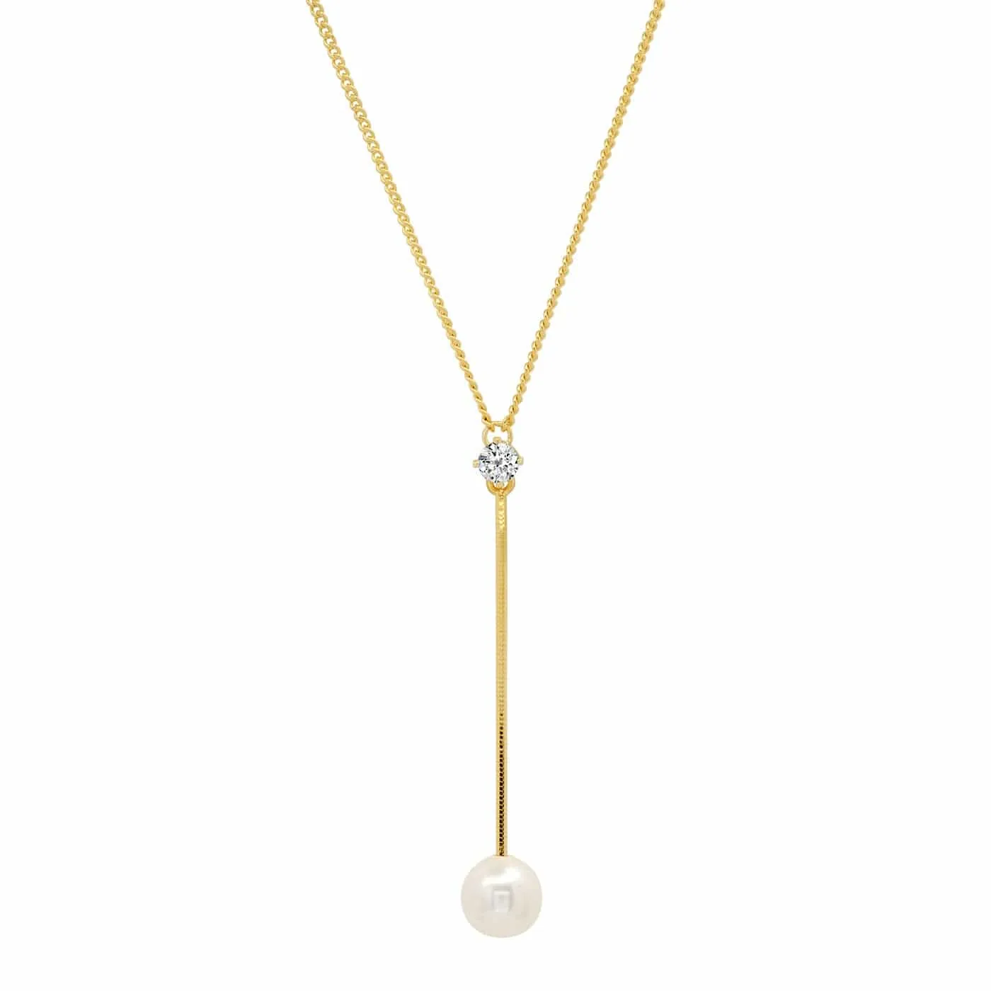 Pearl and CZ Chain Y-Necklace