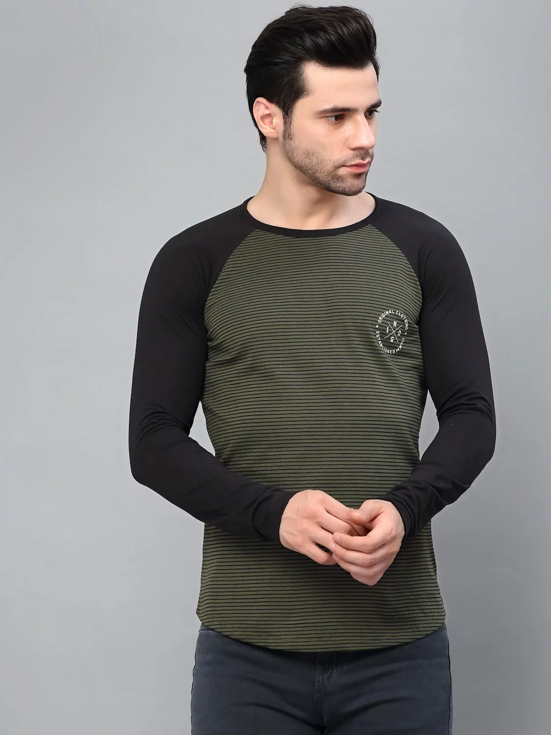 Printed Round Neck  Raglan Full Sleeve T-Shirt