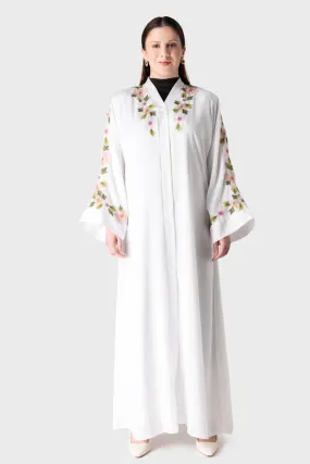 White Floral Abaya