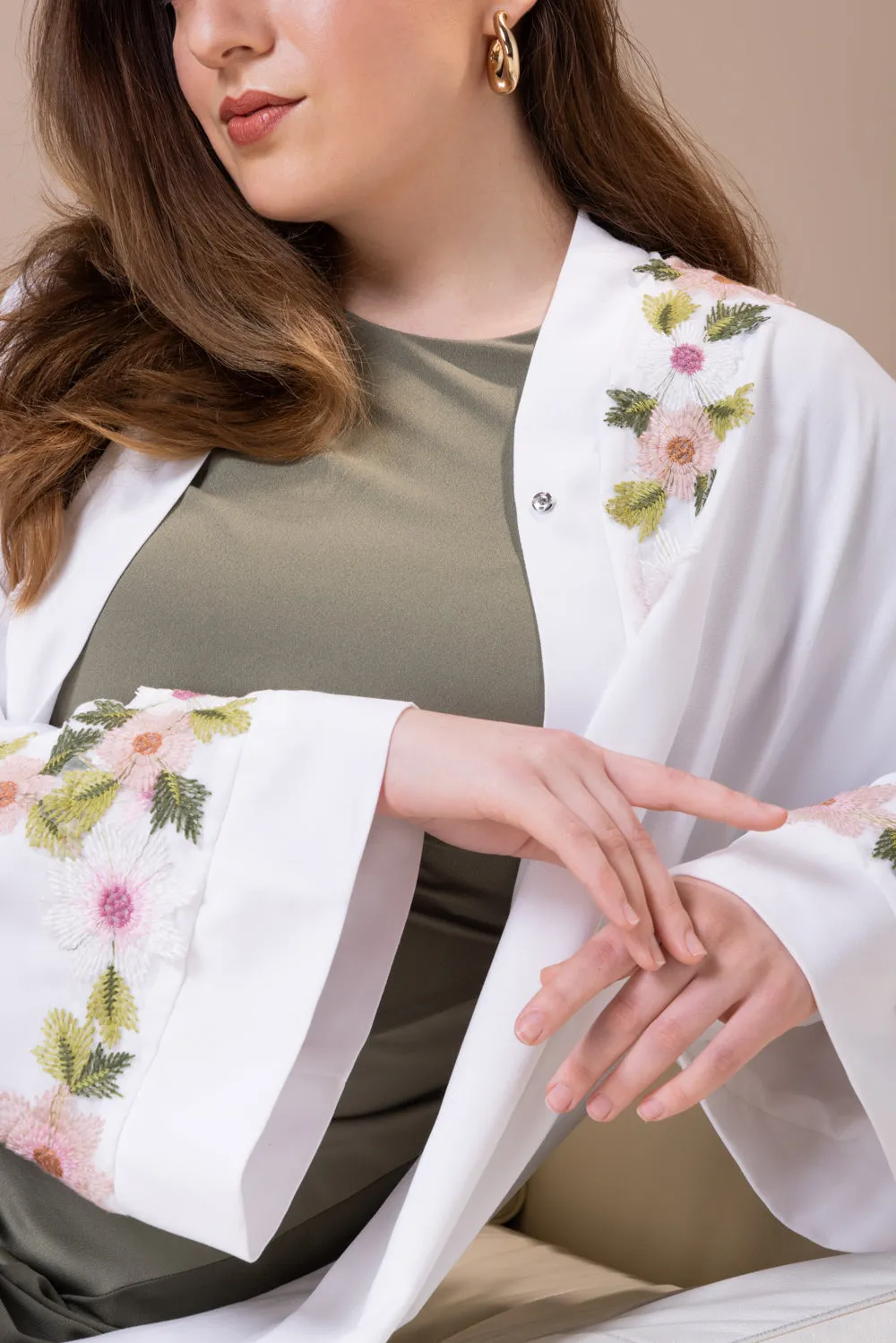 White Floral Abaya