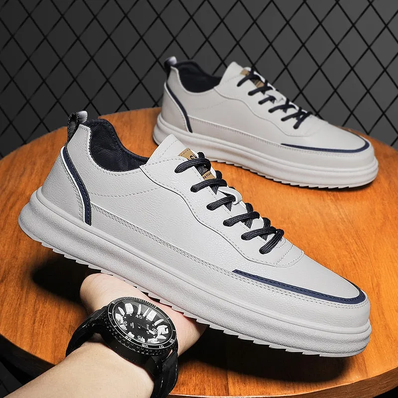 Xituodai  Thick-soled Non-slip Low-top White Shoes Autumn New Mens Casual Shoes Fashionable and Comfortable Lightweight Leather Shoes